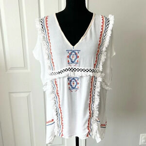 Australian Designer Suboo Embroidered Boho Blouse With Fringe